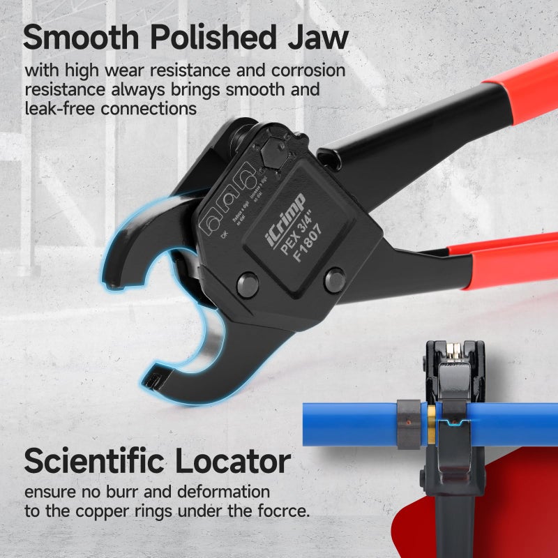 IWISS iCrimp Angle Head F1807 PEX Pipe Crimping Tool for Copper Rings - 1/2&3/4-inch Two Crimper Set with Cutter, Suitable for Tight Spaces - Image 2